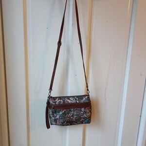 Sakroots Brown and Blue Floral Crossbody Bag